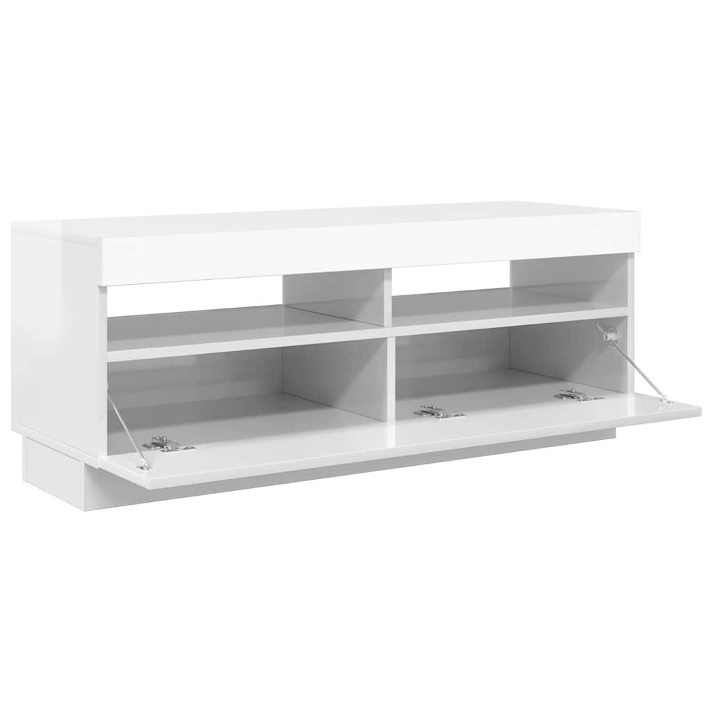 tv-skab med LED-lys 100x35x40 cm hvid højglans