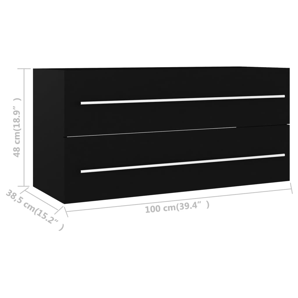 skab til håndvask 100x38,5x48 cm konstrueret træ sort