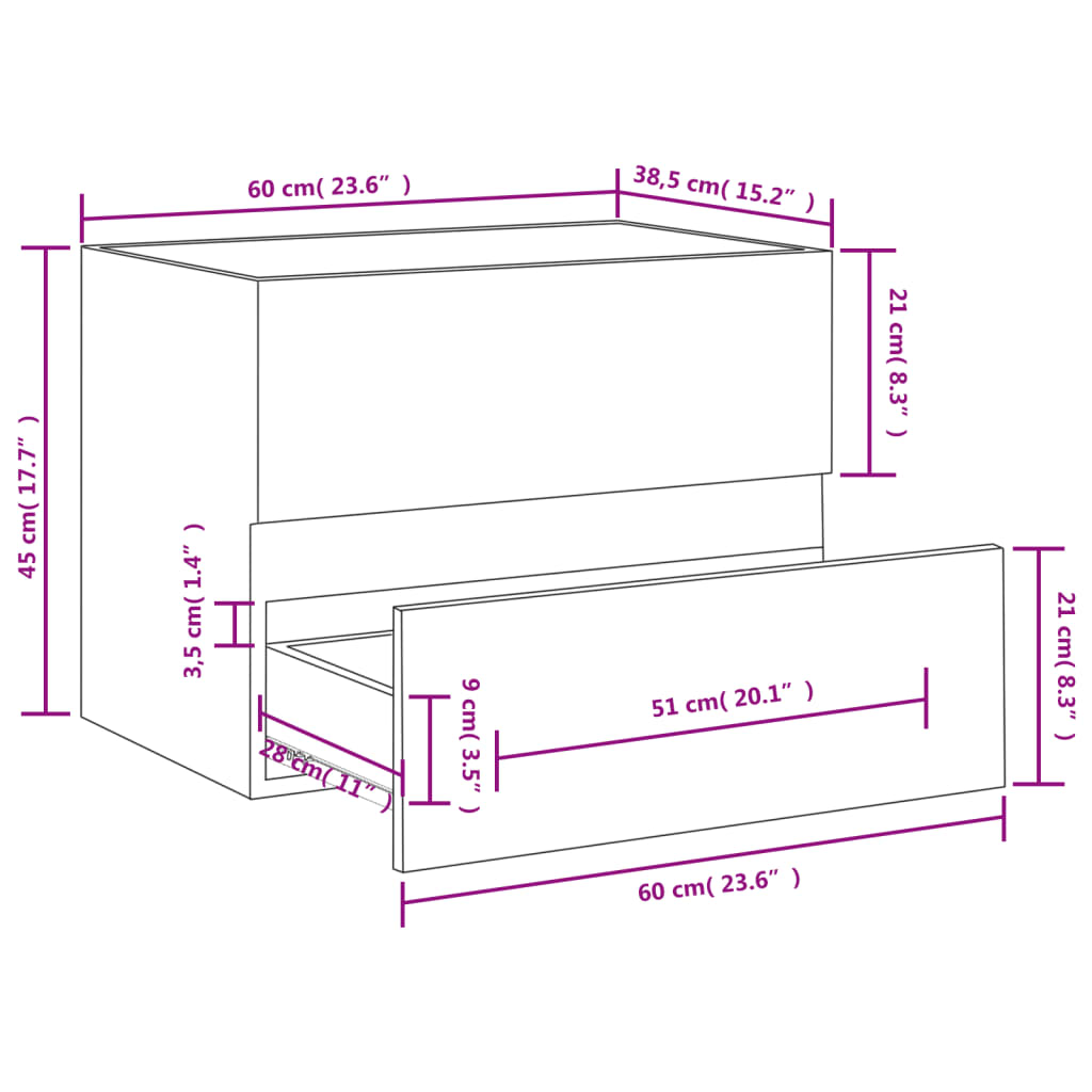 skab til håndvask 60x38,5x45 cm konstrueret træ hvid