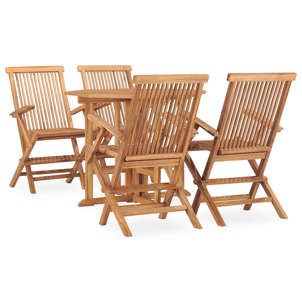 udendørs spisebordssæt 5 dele foldbart massivt teaktræ