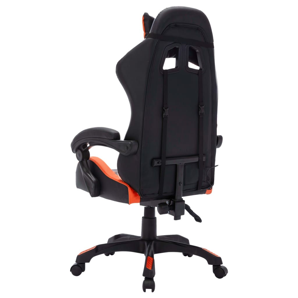 gamingstol m. LED-lys RGB-farver kunstlæder orange og sort