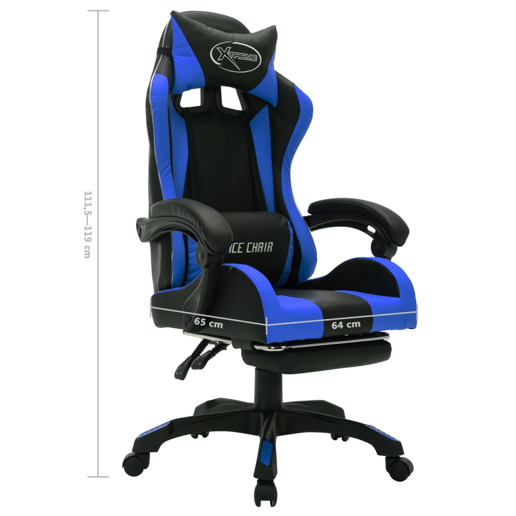 gamingstol m. LED-lys RGB-farver kunstlæder blå og sort