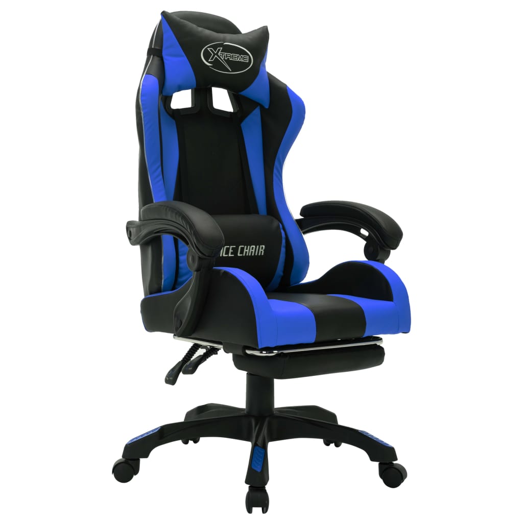 gamingstol m. LED-lys RGB-farver kunstlæder blå og sort