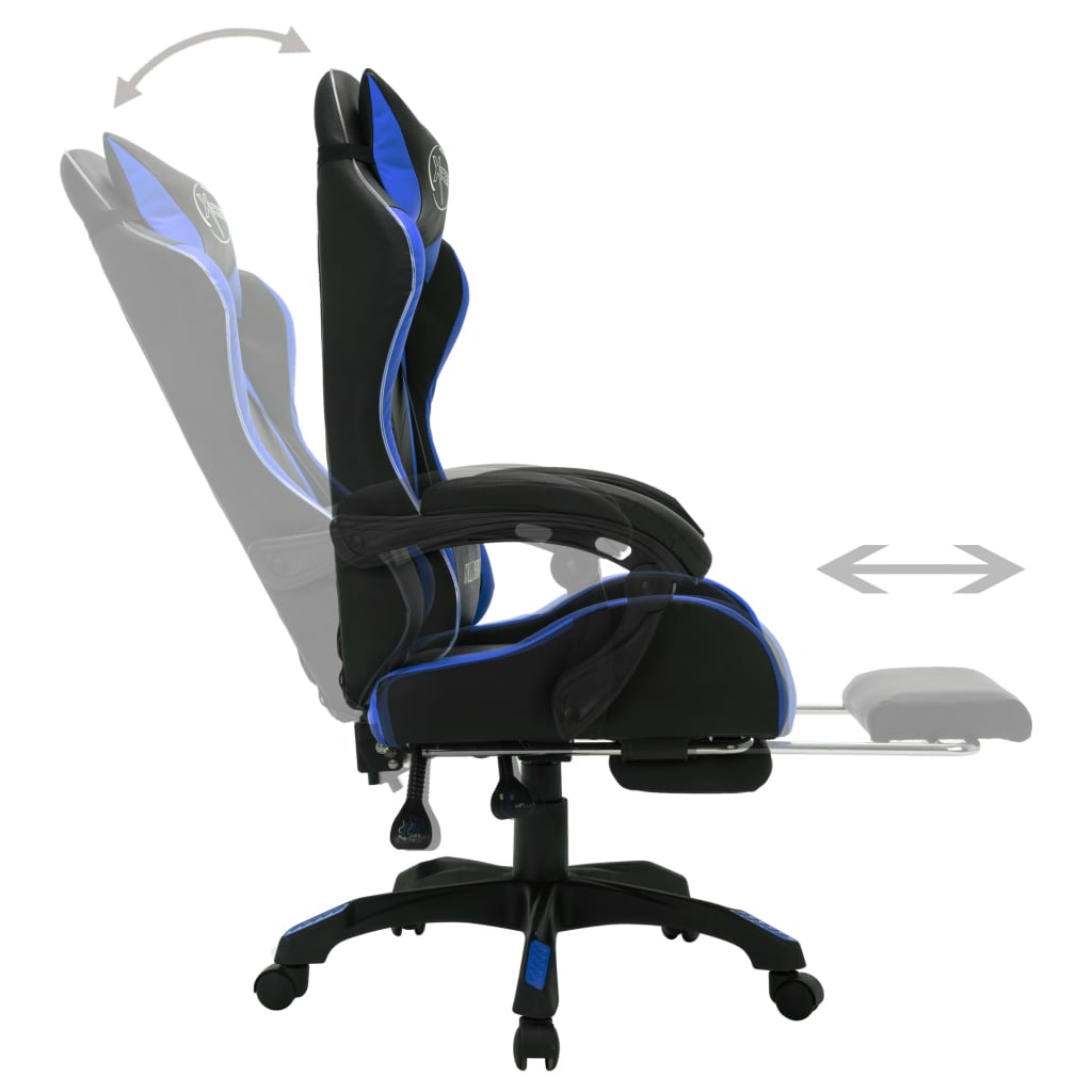 gamingstol m. LED-lys RGB-farver kunstlæder blå og sort