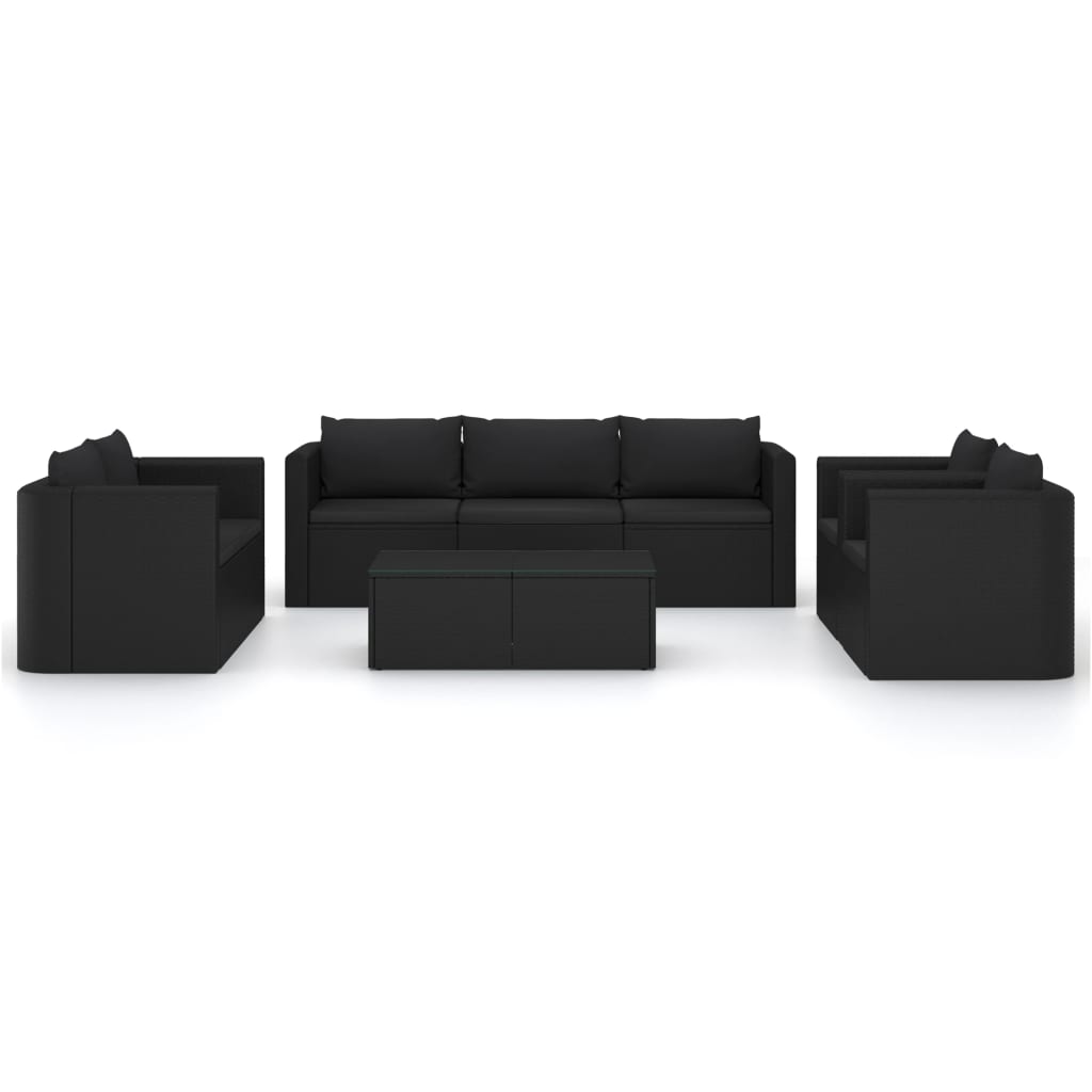 loungesæt til haven 9 dele med hynder polyrattan sort