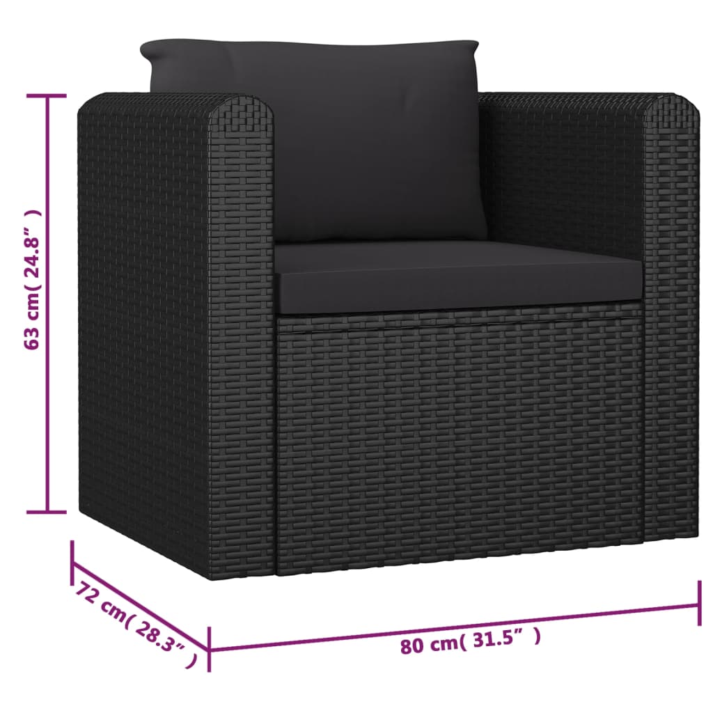 loungesæt til haven 9 dele med hynder polyrattan sort