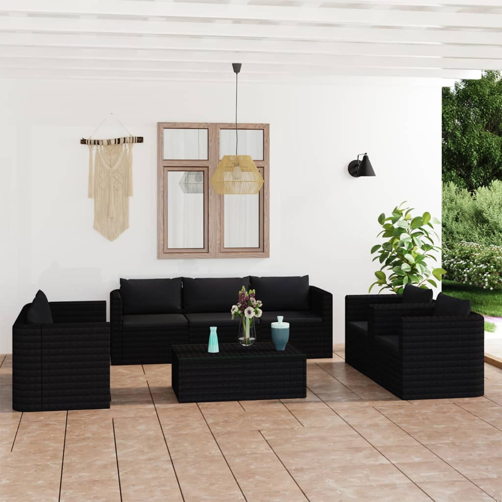 loungesæt til haven 9 dele med hynder polyrattan sort