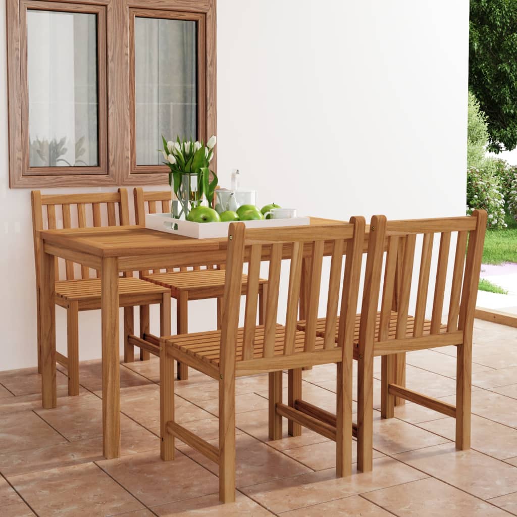 5-delt havespisesæt 140x80 cm massivt teaktræ