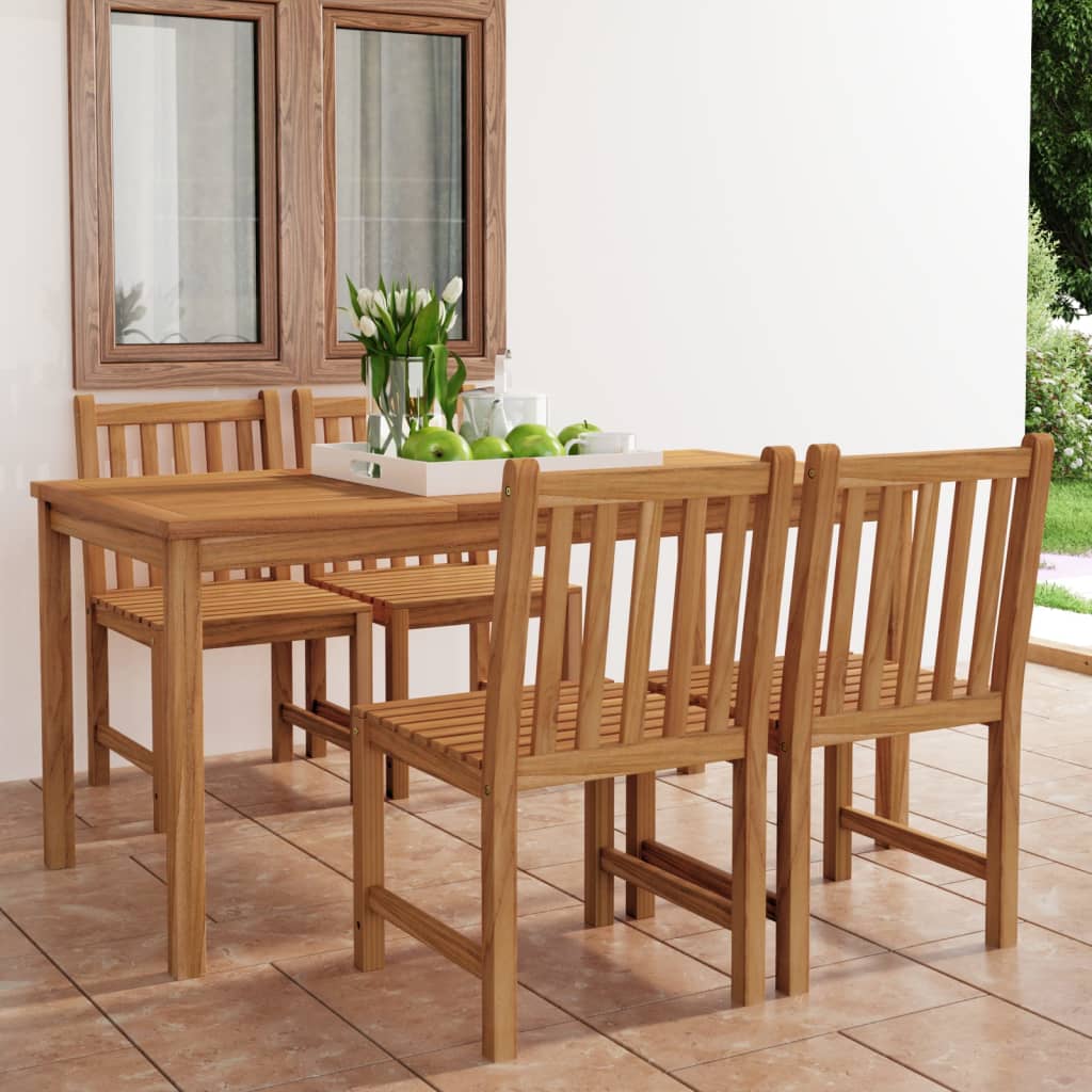 5-delt havespisesæt 160x80 cm massivt teaktræ