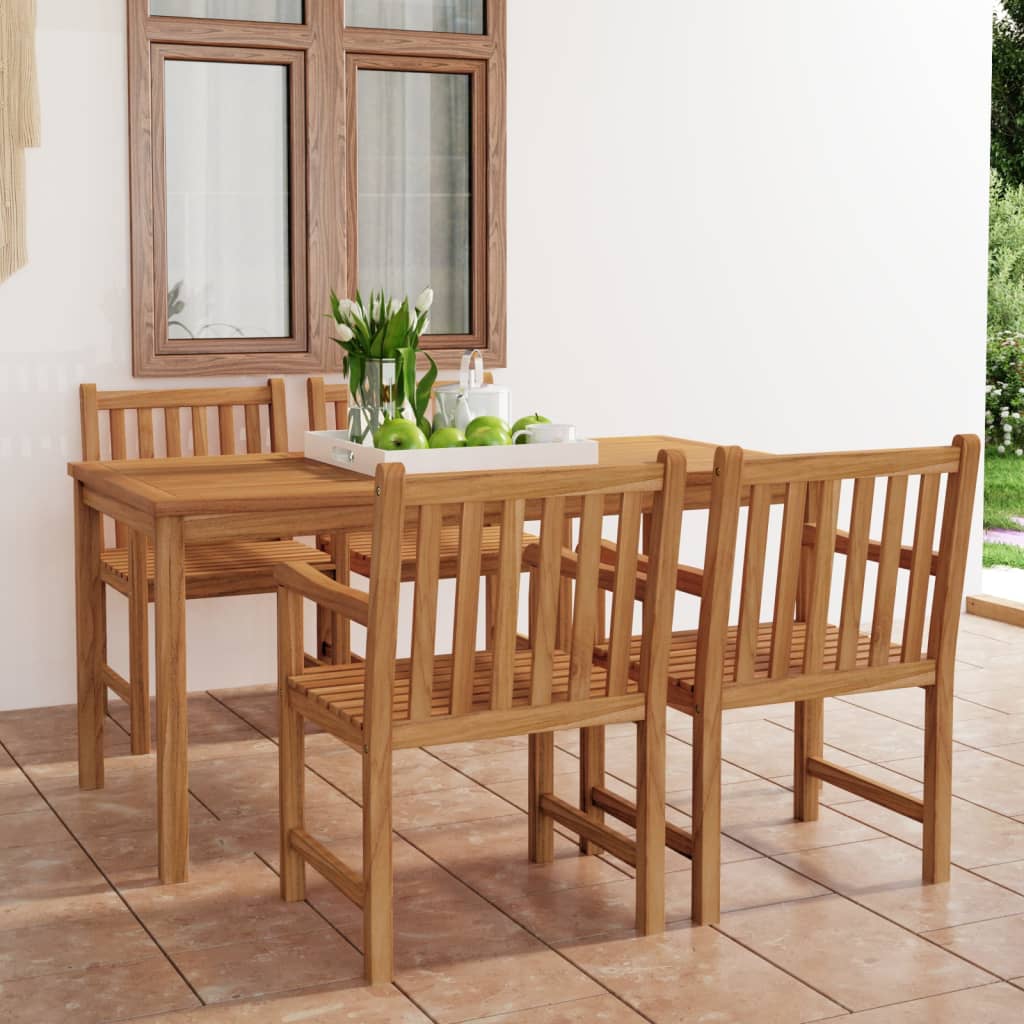 5-delt havespisesæt 160x80 cm massivt teaktræ