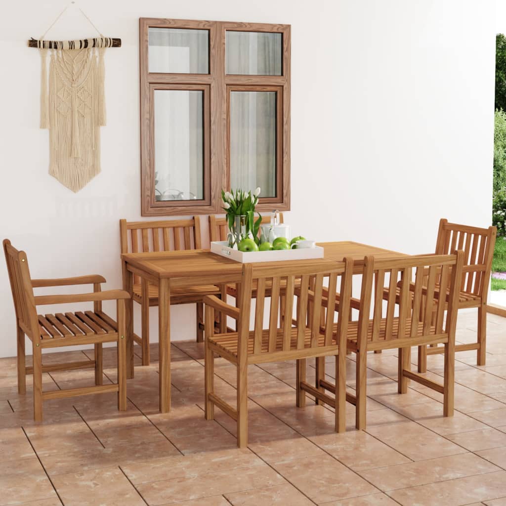7-delt havespisesæt 160x80 cm massivt teaktræ