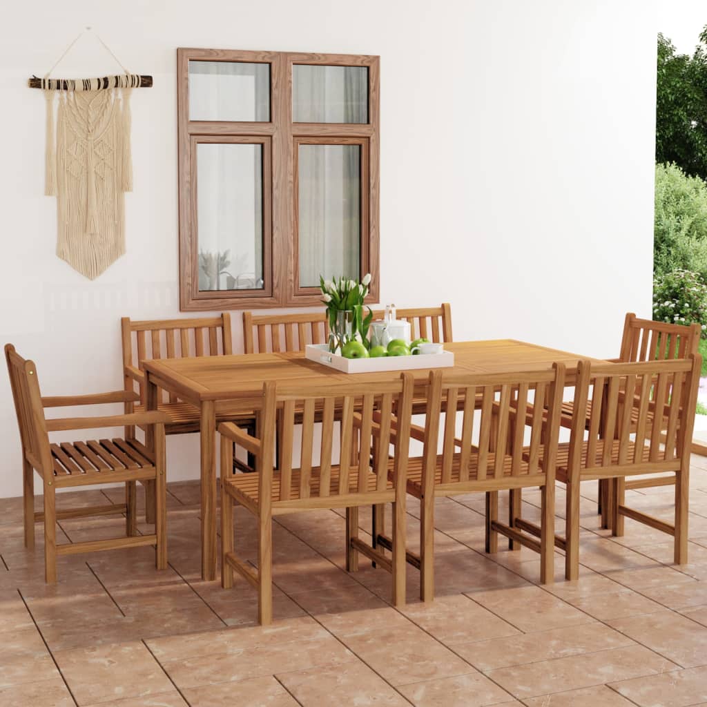 9-delt havespisesæt 200x100 cm massivt teaktræ