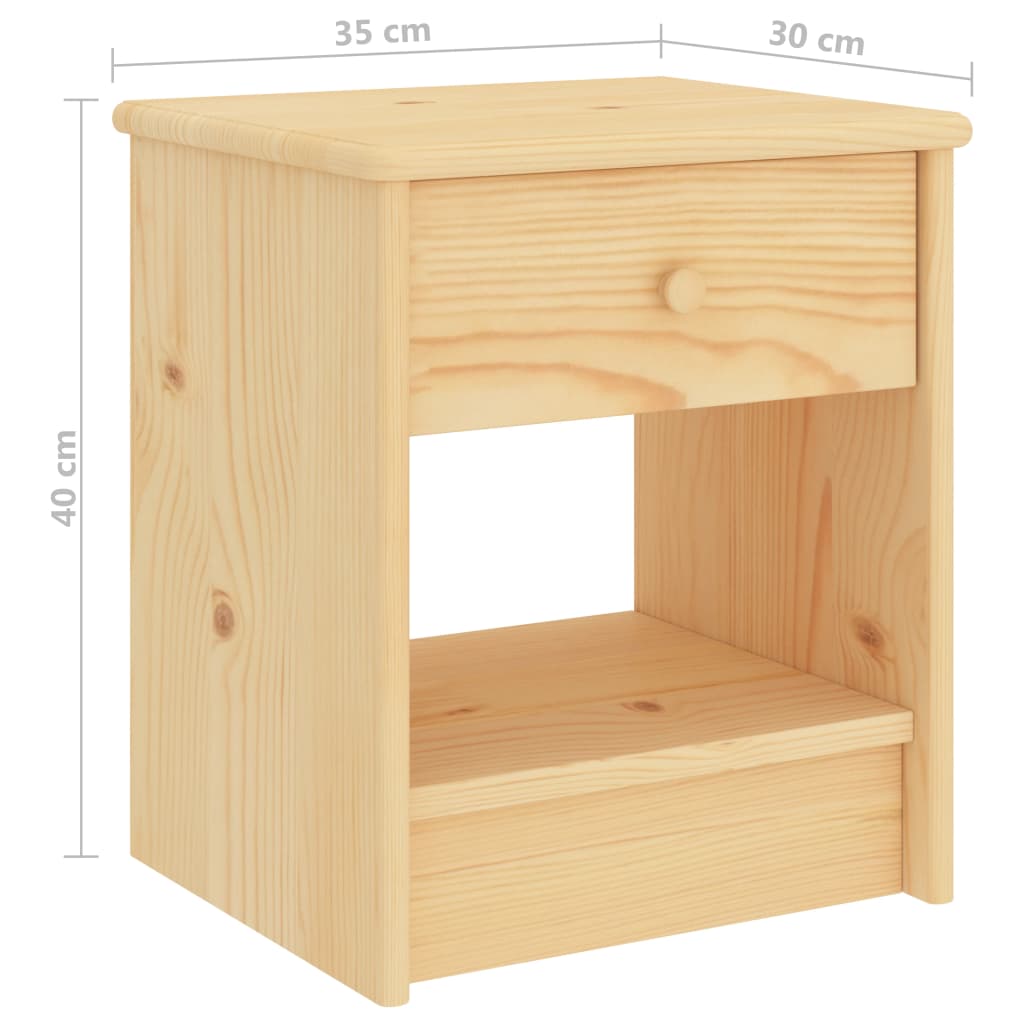 sengebord 35x30x40 cm massivt fyrretræ naturfarvet