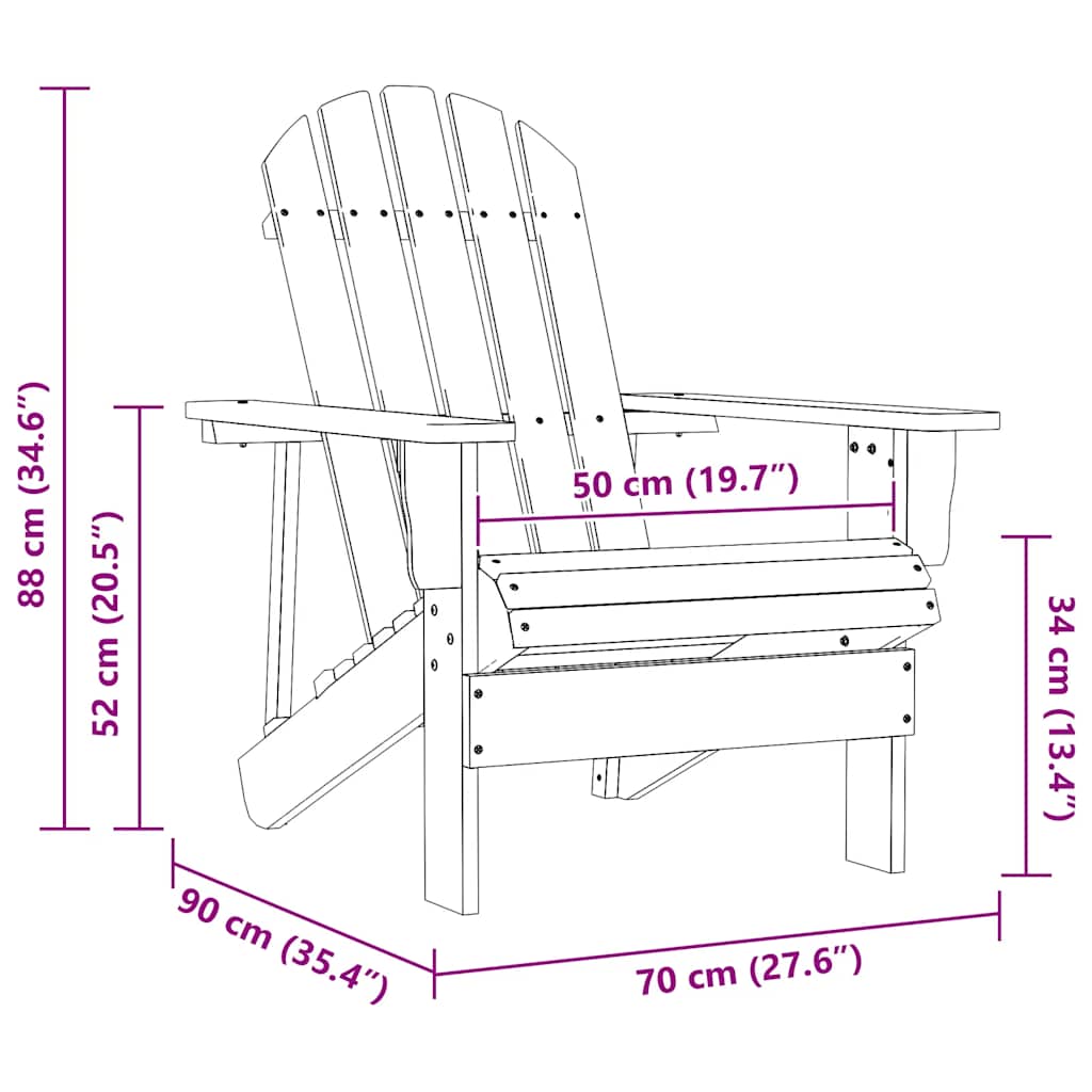 Adirondack-havestol med bord massivt grantræ brun