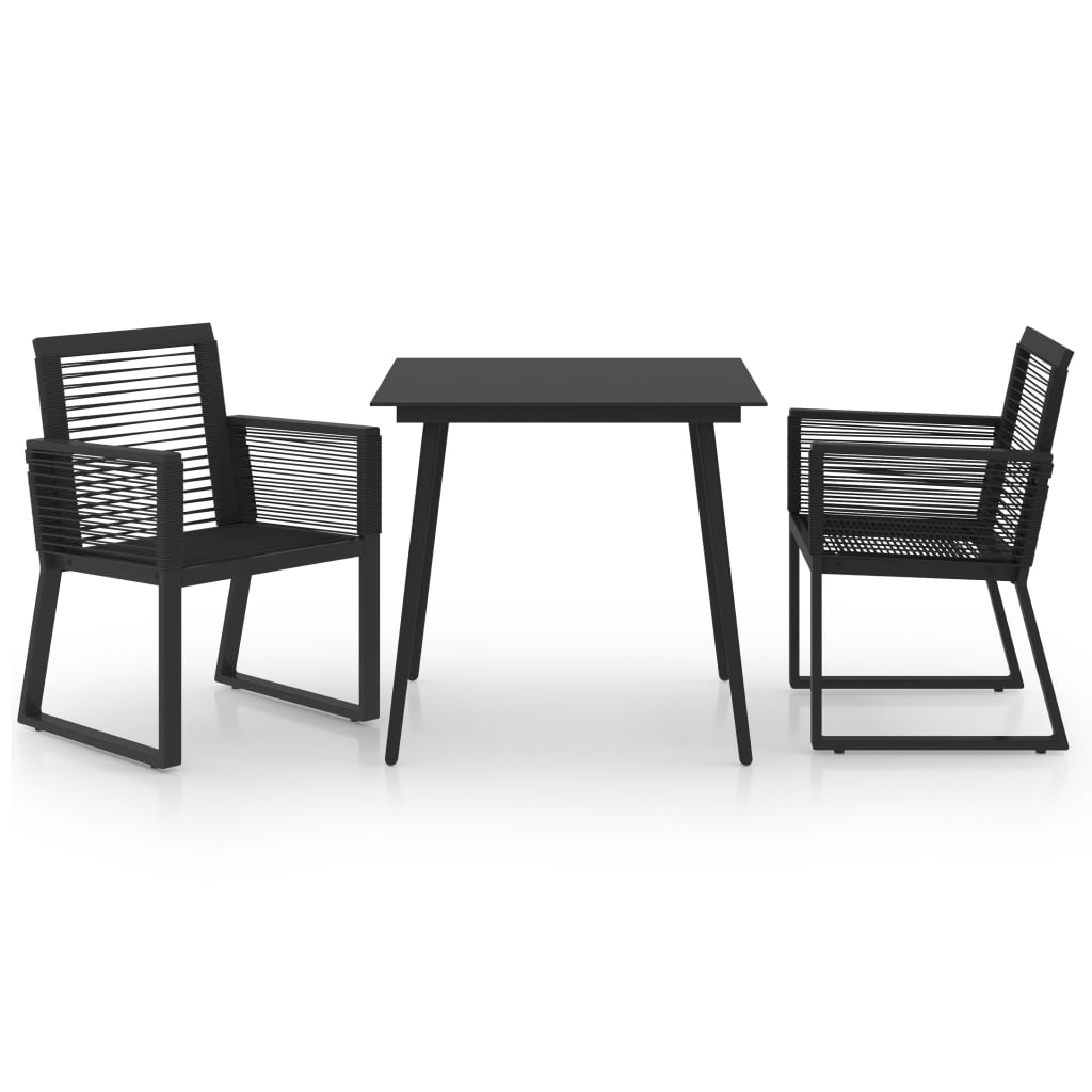 udendørs spisebordssæt 3 dele PVC-rattan sort