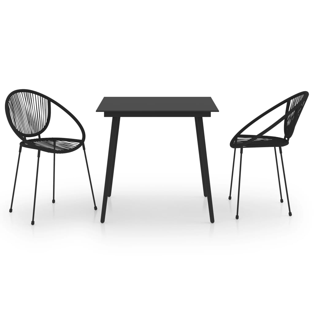 udendørs spisebordssæt 3 dele PVC-rattan sort