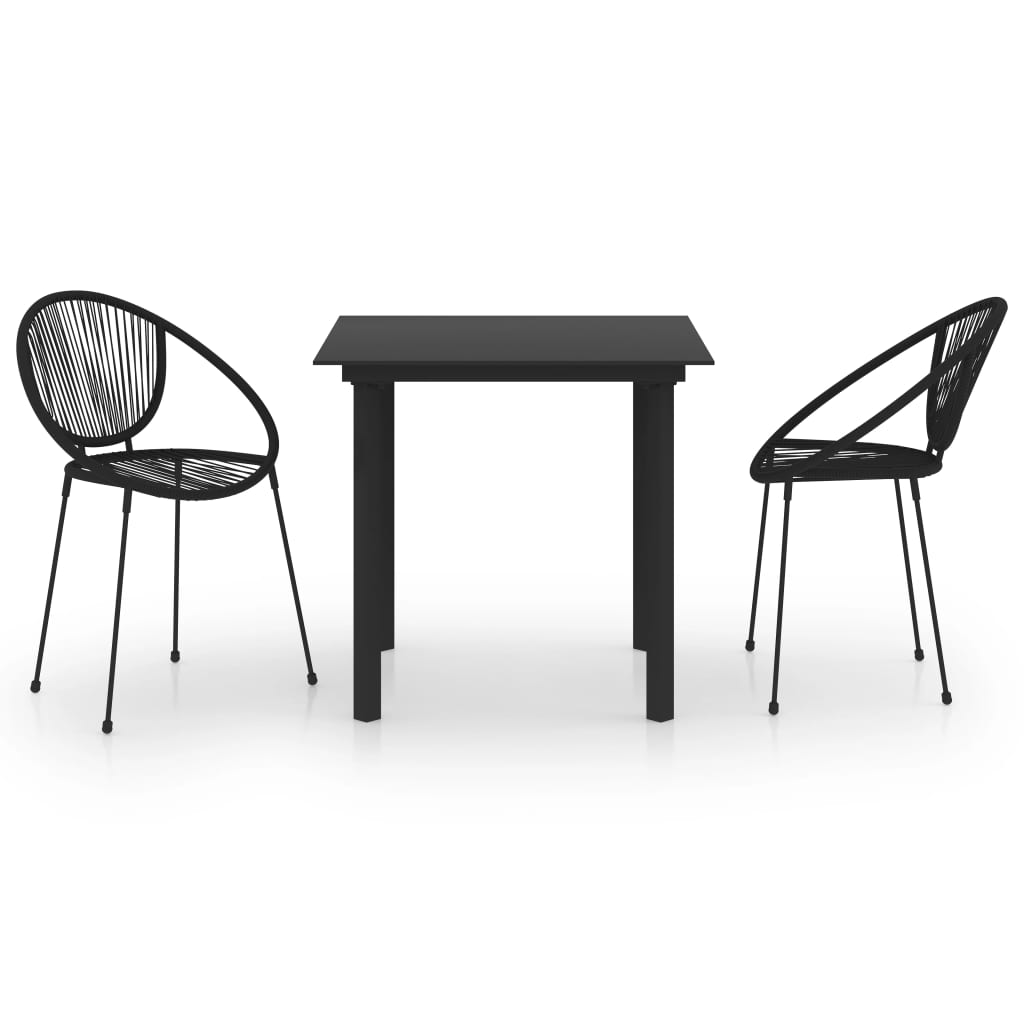 udendørs spisebordssæt 3 dele PVC-rattan sort