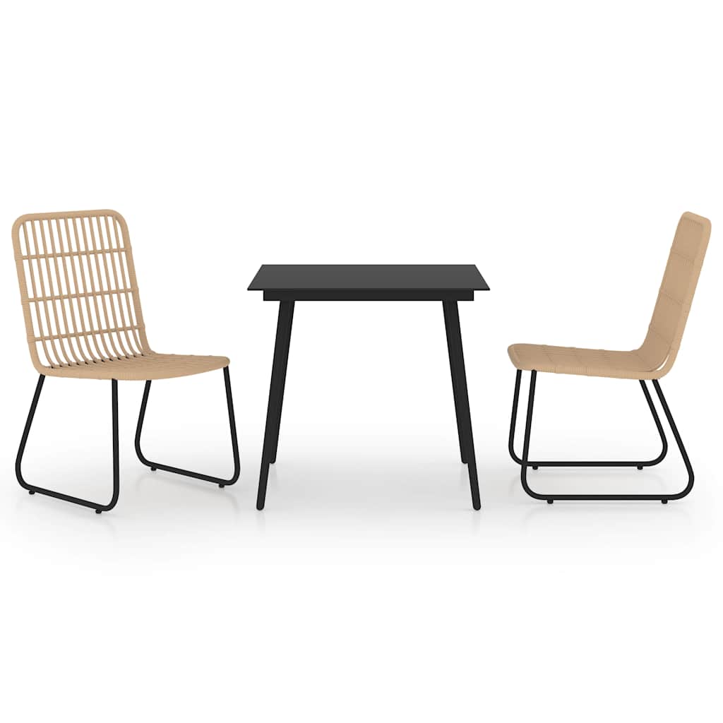 udendørs spisebordssæt 3 dele polyrattan og glas
