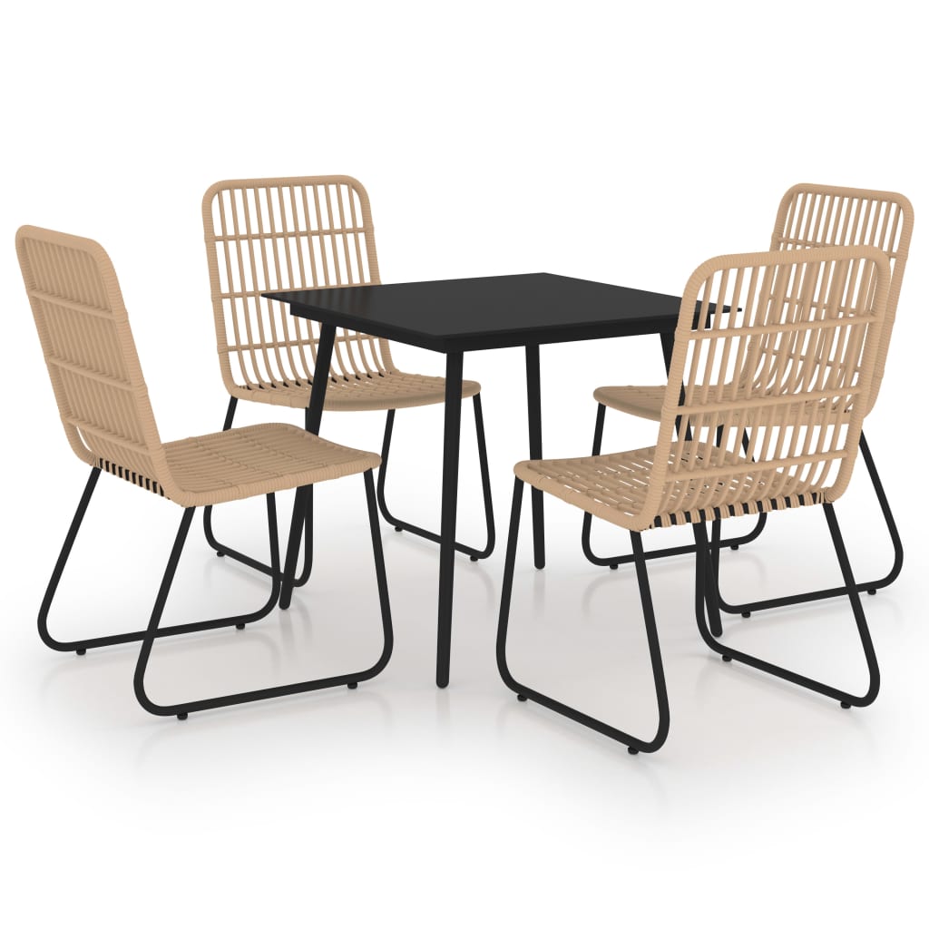 udendørs spisebordssæt 5 dele polyrattan og glas