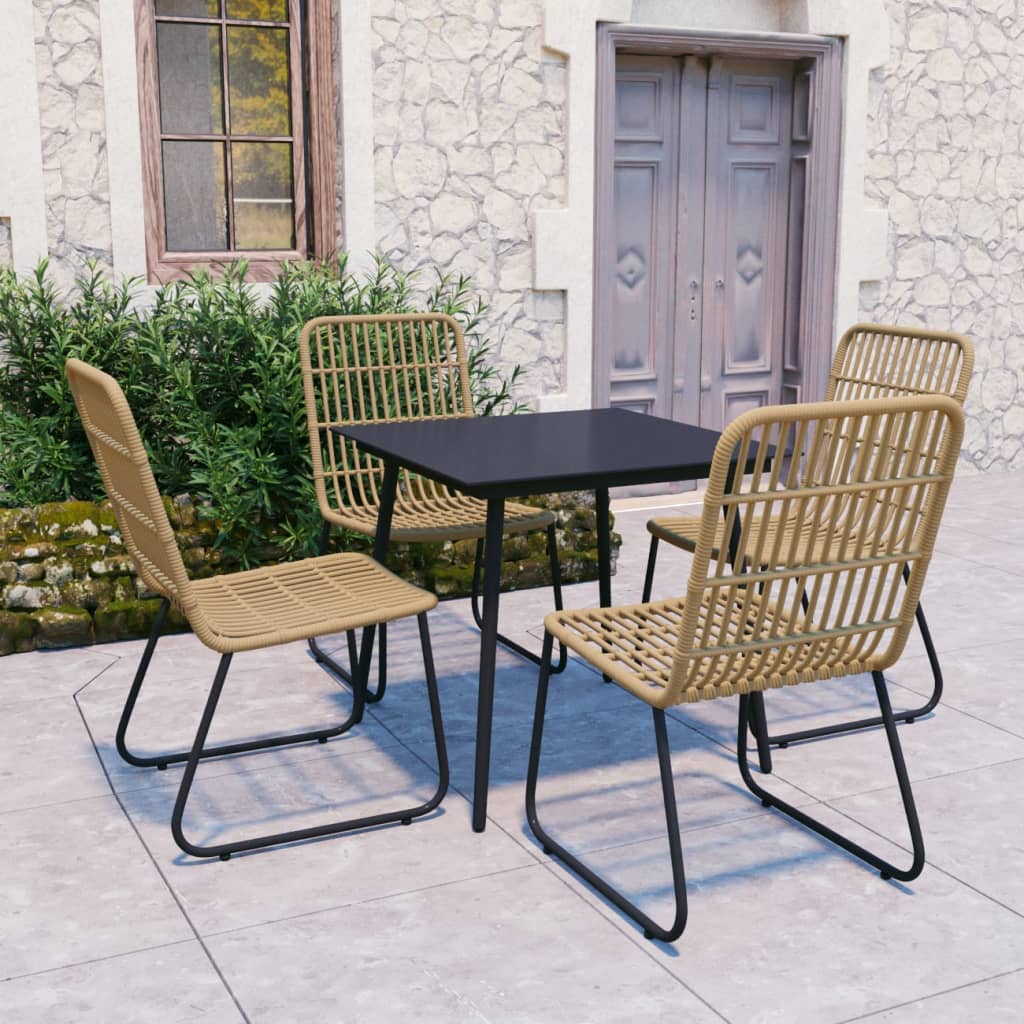 udendørs spisebordssæt 5 dele polyrattan og glas