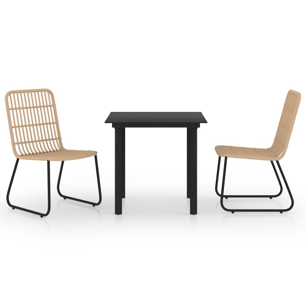 udendørs spisebordssæt 3 dele polyrattan og glas