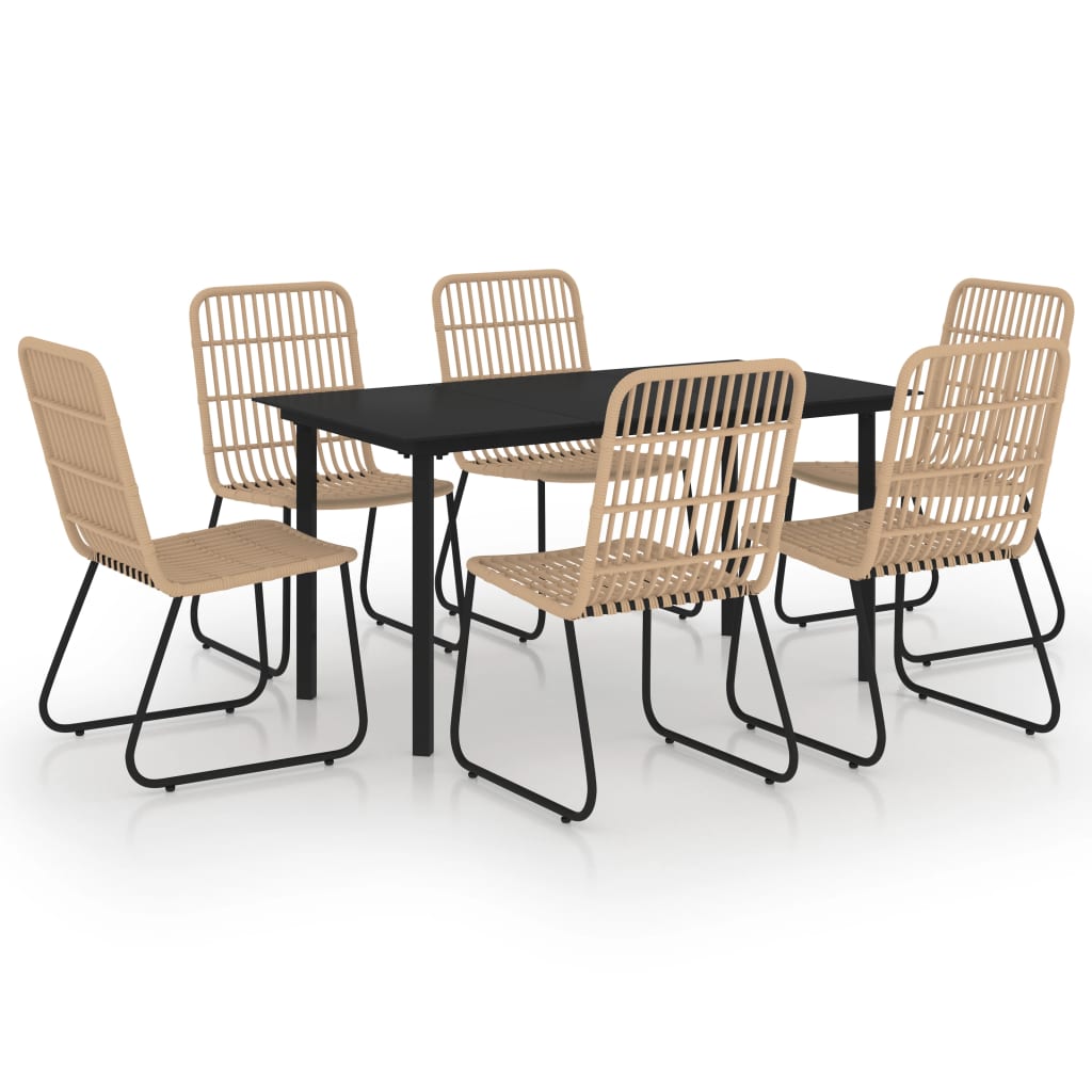 udendørs spisebordssæt 7 dele polyrattan og glas
