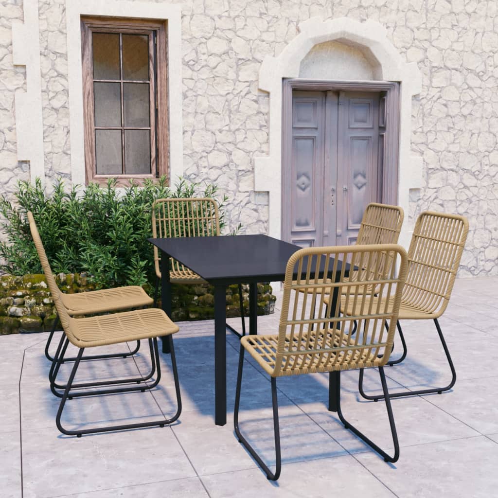 udendørs spisebordssæt 7 dele polyrattan og glas