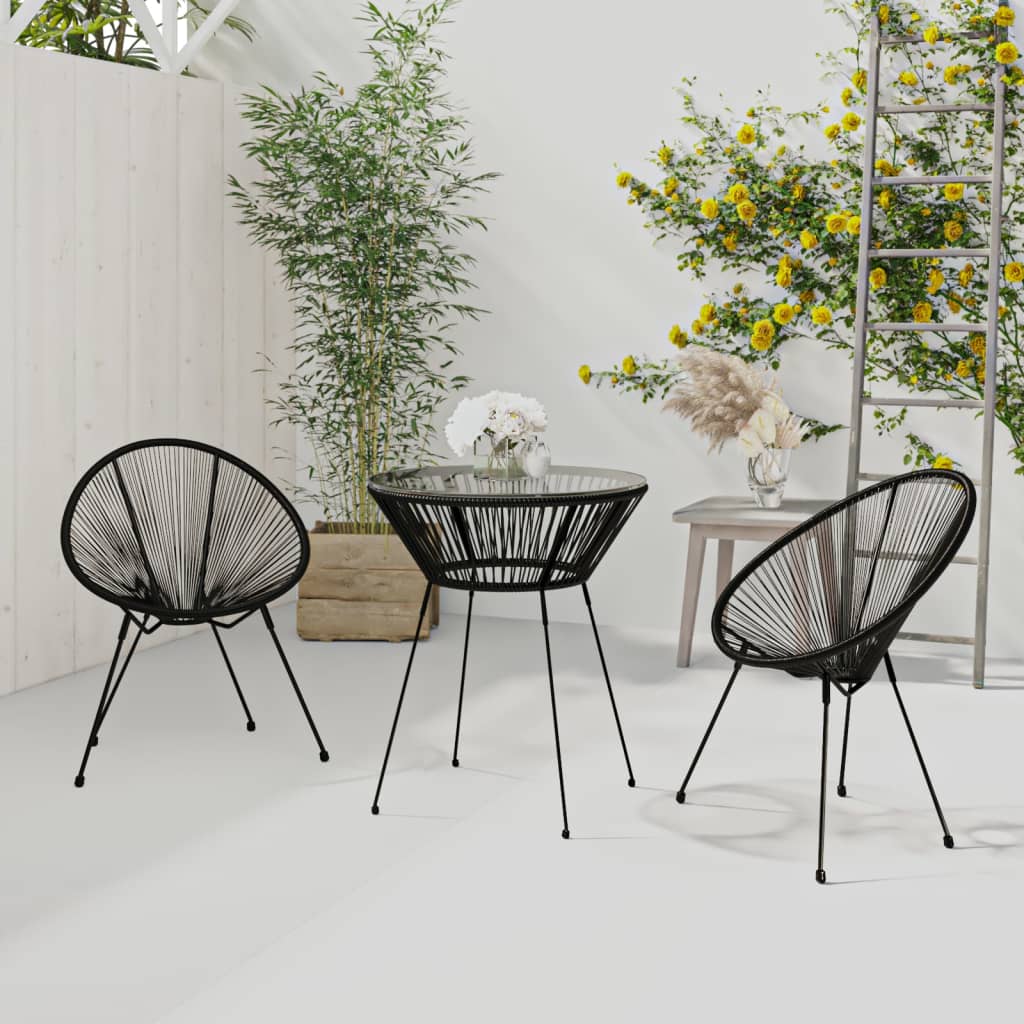 spisebordssæt til haven 3 dele PVC-rattan sort