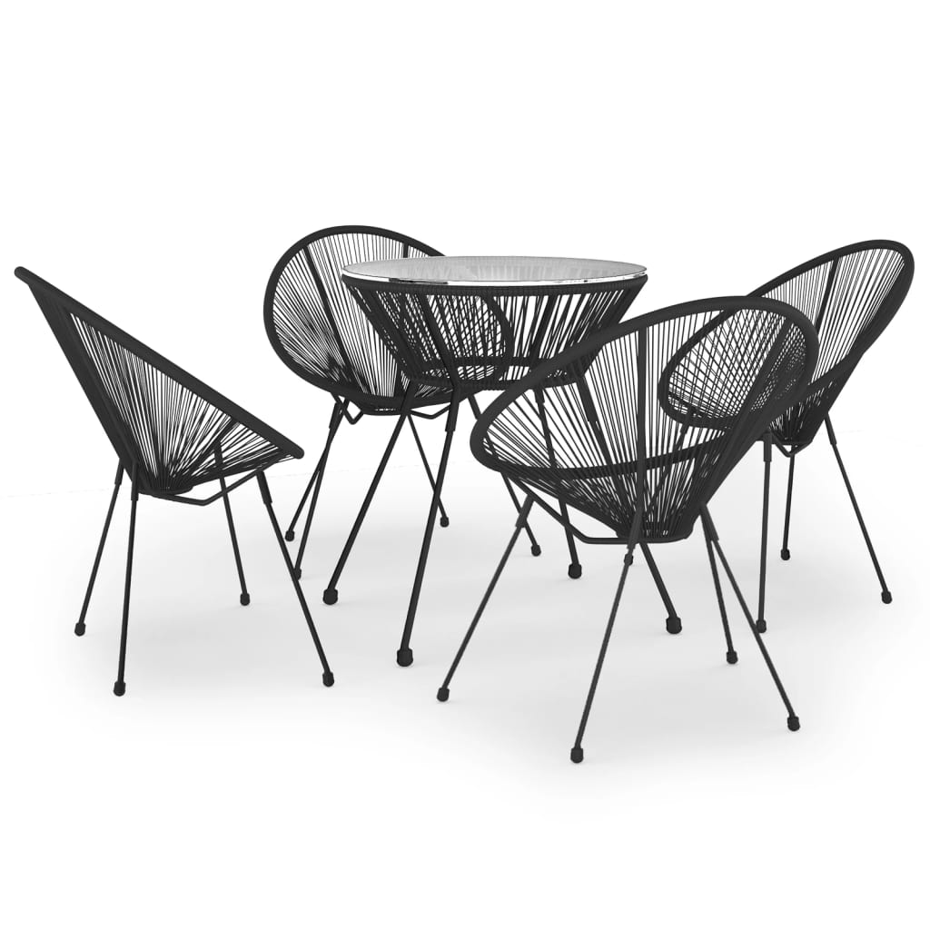 spisebordssæt til haven 5 dele PVC-rattan sort