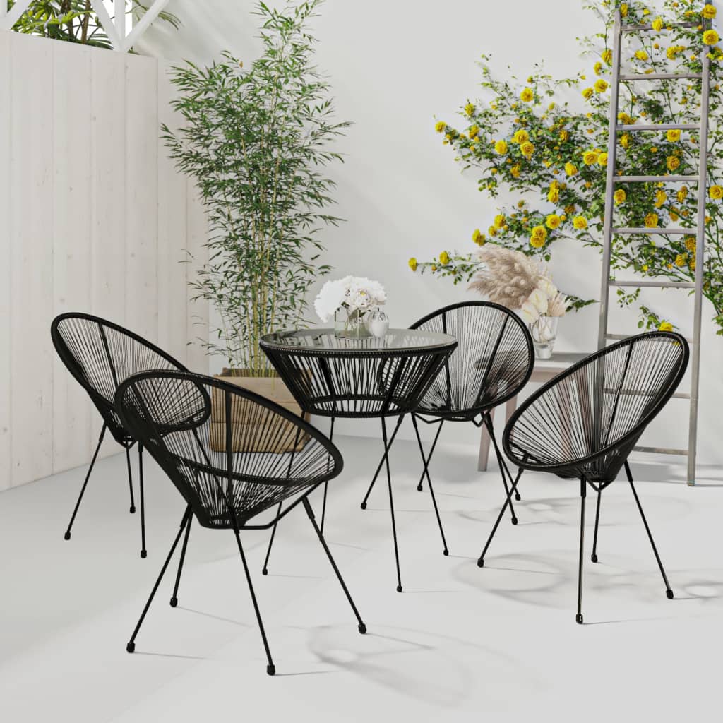 spisebordssæt til haven 5 dele PVC-rattan sort
