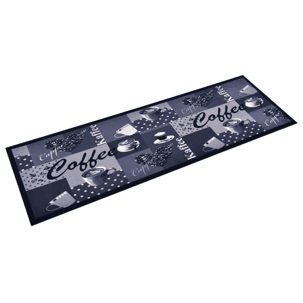 vaskbar køkkenmåtte 60x180 cm kaffetryk blå