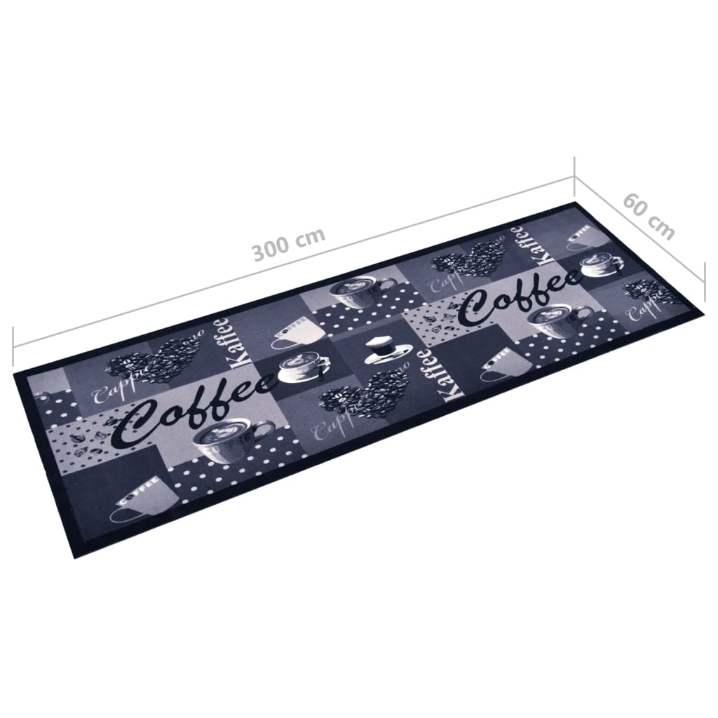 vaskbar køkkenmåtte 60x300 cm kaffetryk blå