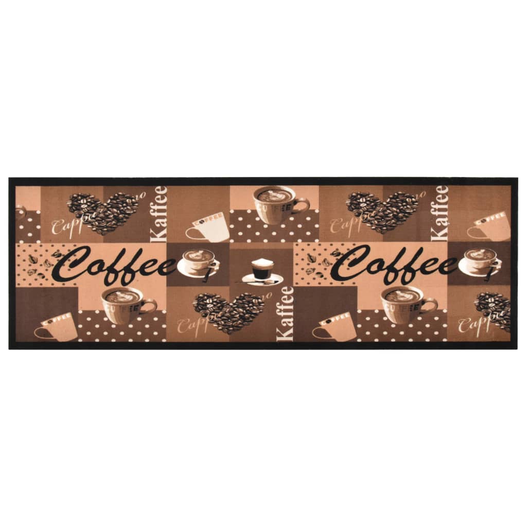vaskbar køkkenmåtte 60x180 cm kaffetryk brun