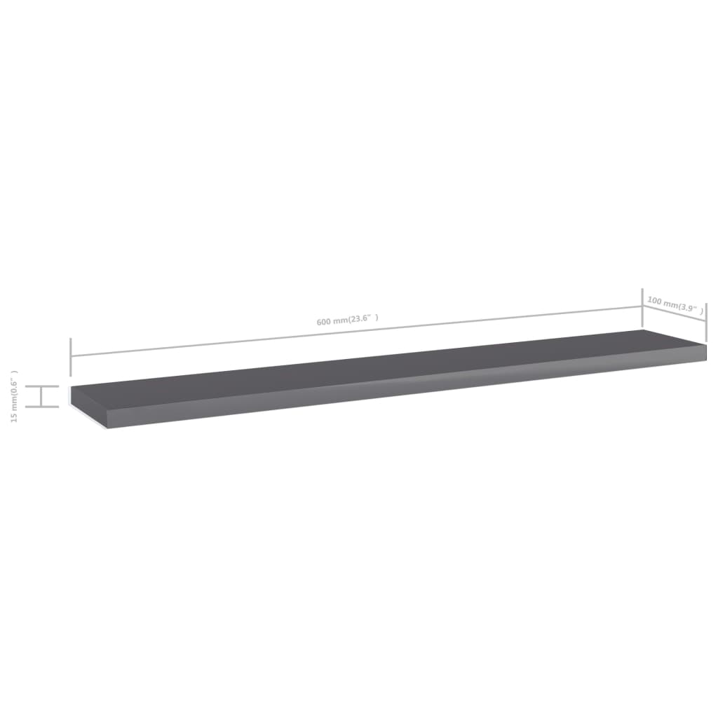 boghylder 4 stk. 60x10x1,5 cm konstrueret træ grå højglans