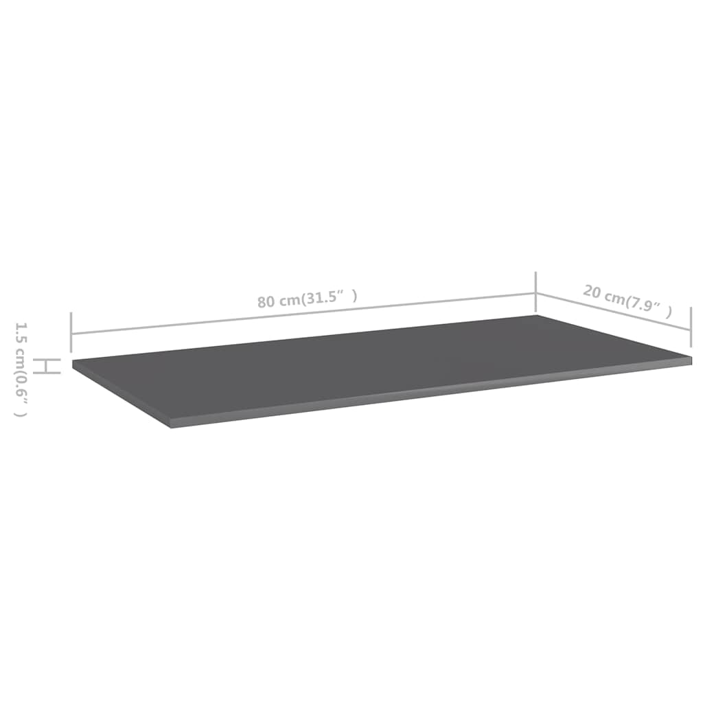 boghylder 4 stk. 80x20x1,5 cm konstrueret træ grå højglans