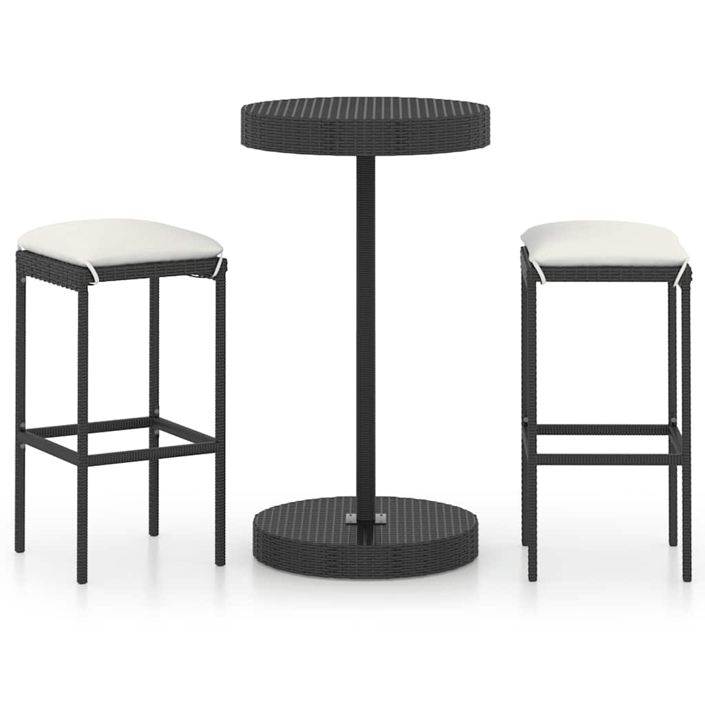 barsæt til haven 3 dele med hynder polyrattan sort