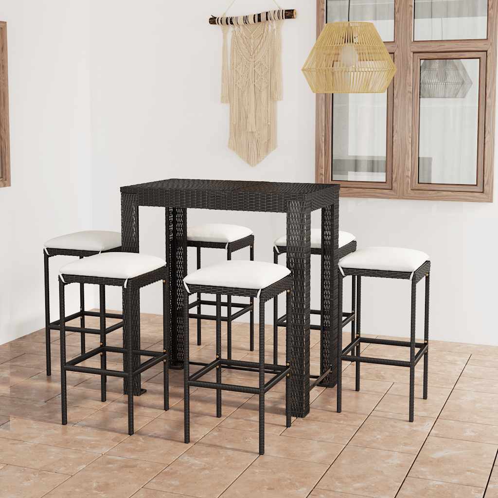 barsæt til haven 7 dele med hynder polyrattan sort