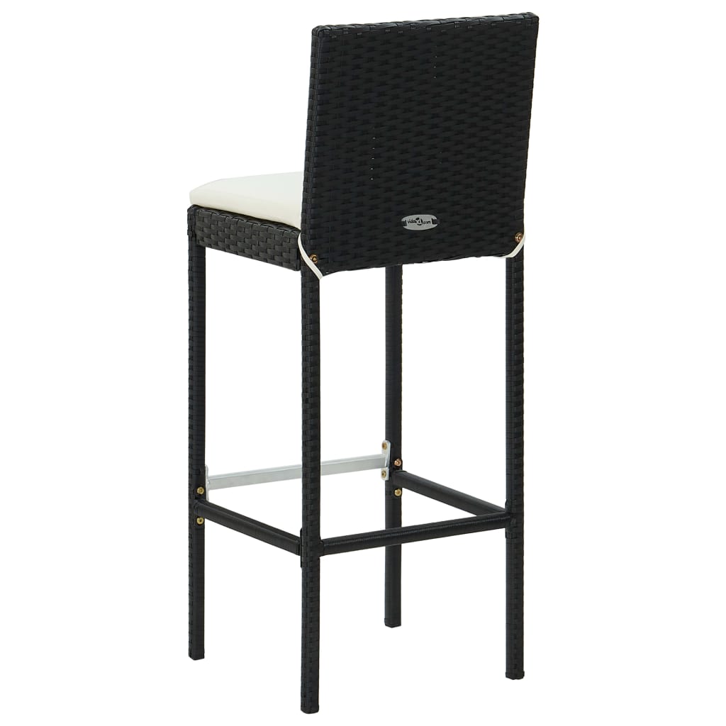 udendørs barsæt 3 dele med hynder polyrattan sort