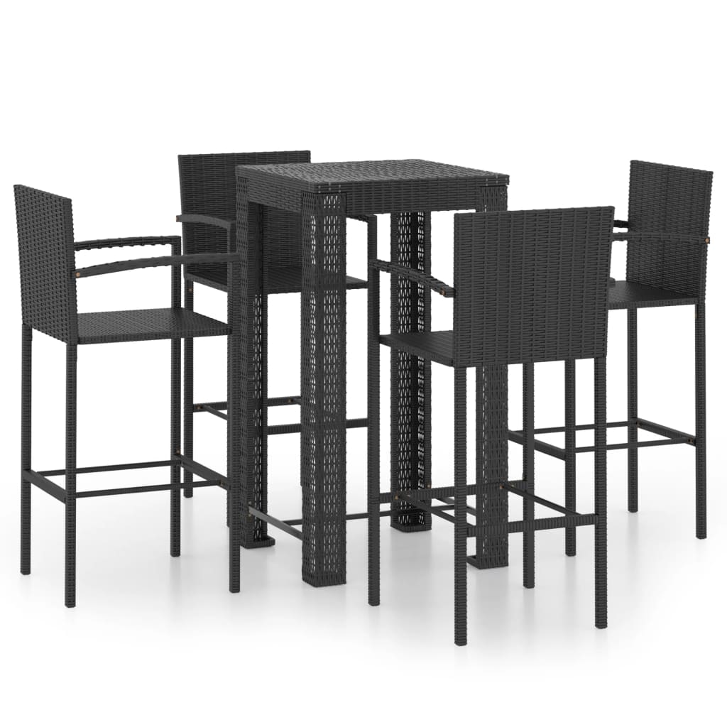udendørs barsæt 5 dele med armlæn polyrattan sort