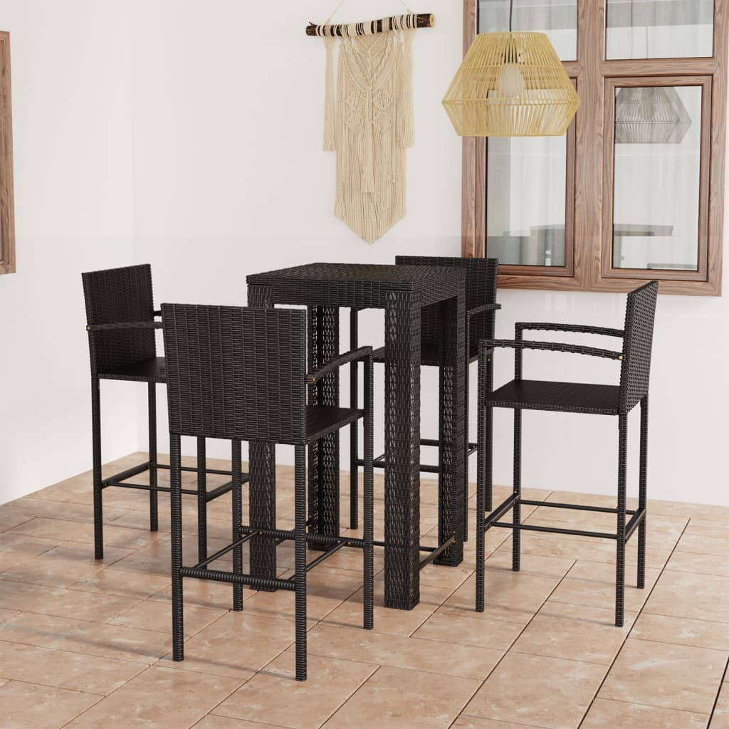 udendørs barsæt 5 dele med armlæn polyrattan sort