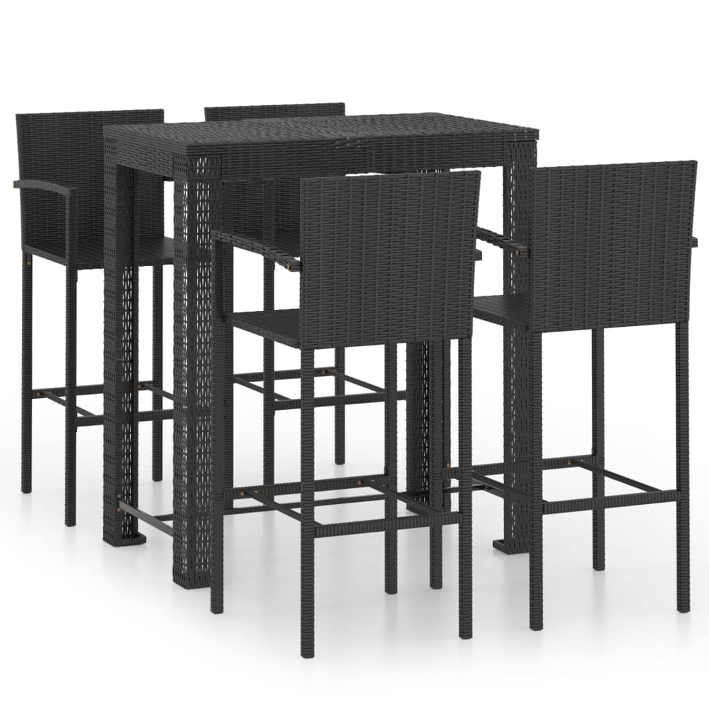 udendørs barsæt 5 dele med armlæn polyrattan sort