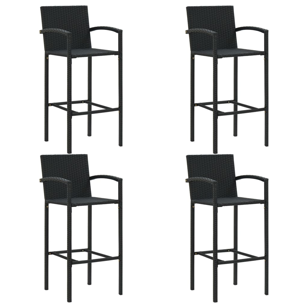 udendørs barsæt 5 dele med armlæn polyrattan sort
