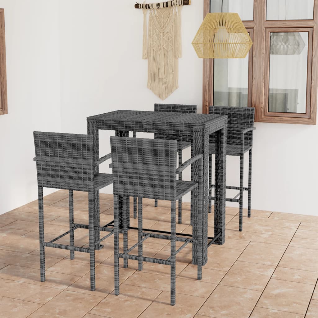 udendørs barsæt 5 dele med armlæn polyrattan grå
