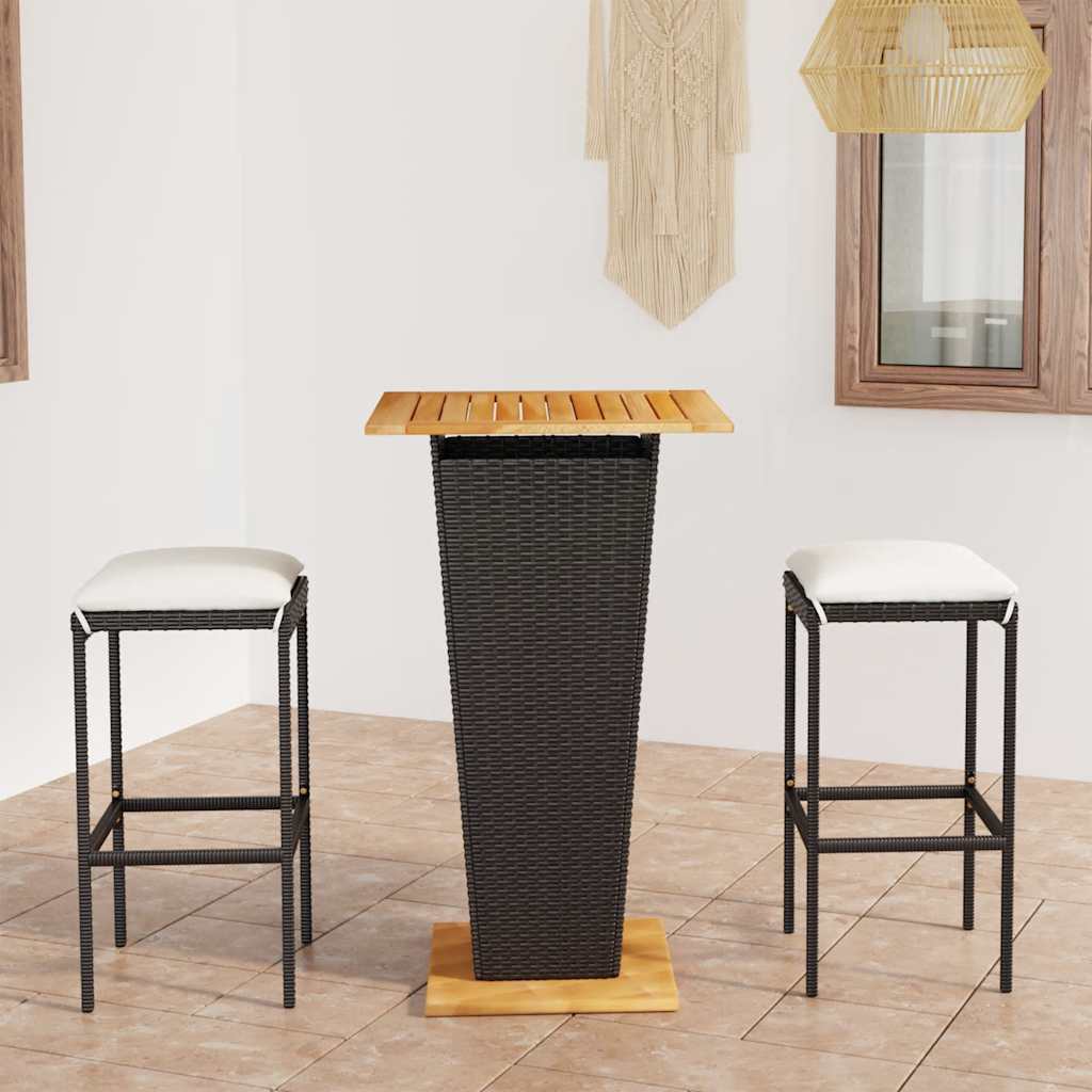 barsæt til haven 3 dele med hynder polyrattan sort
