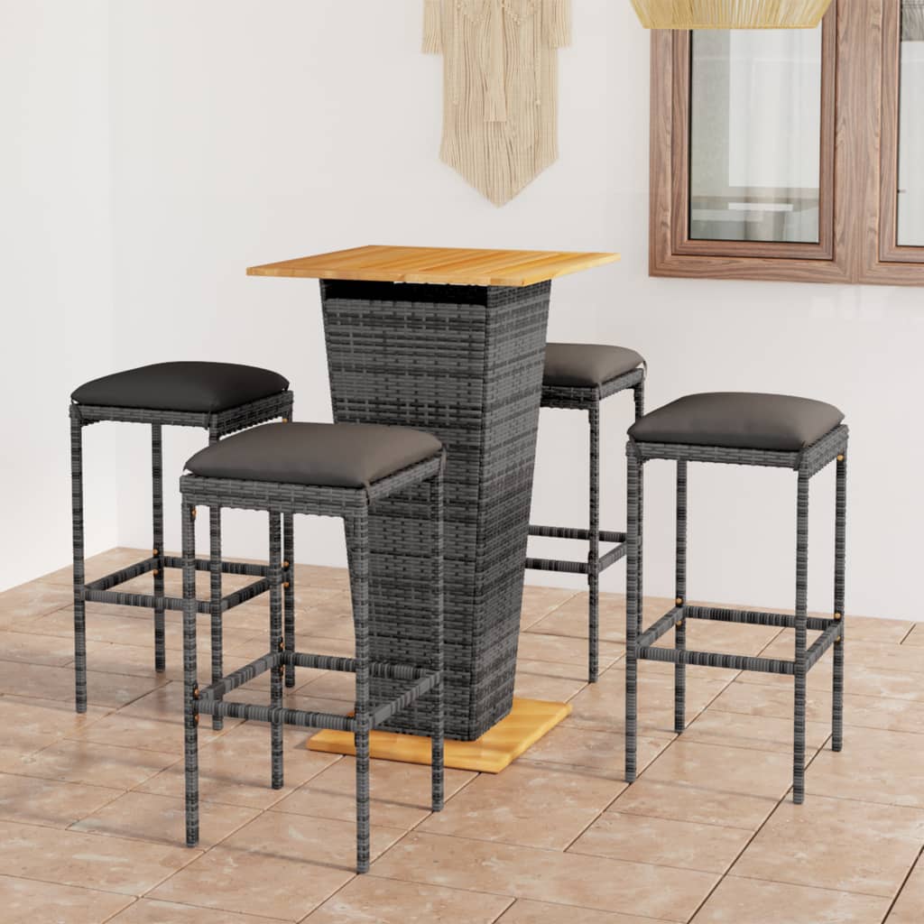 havebarsæt 5 dele med hynder polyrattan grå