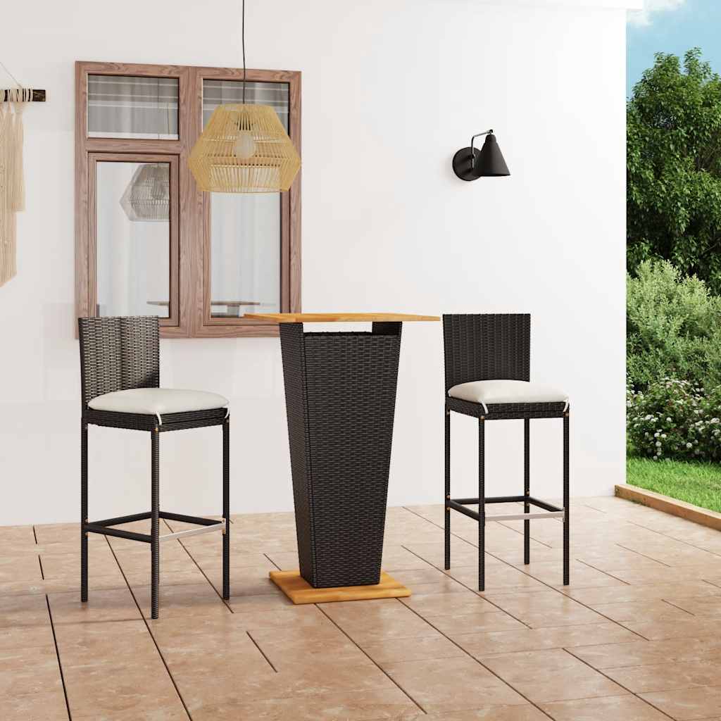 barsæt til haven 3 dele med hynder polyrattan sort