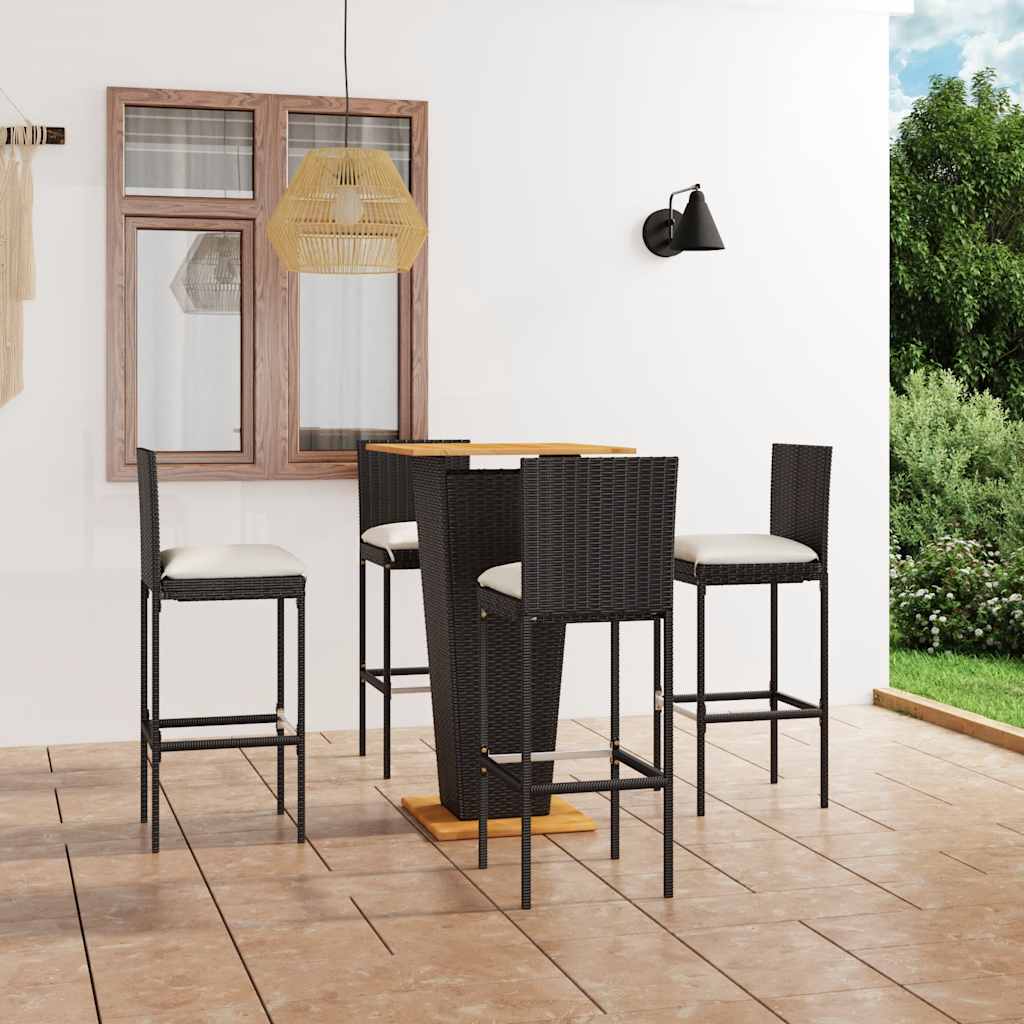 barsæt til haven 5 dele med hynder polyrattan sort