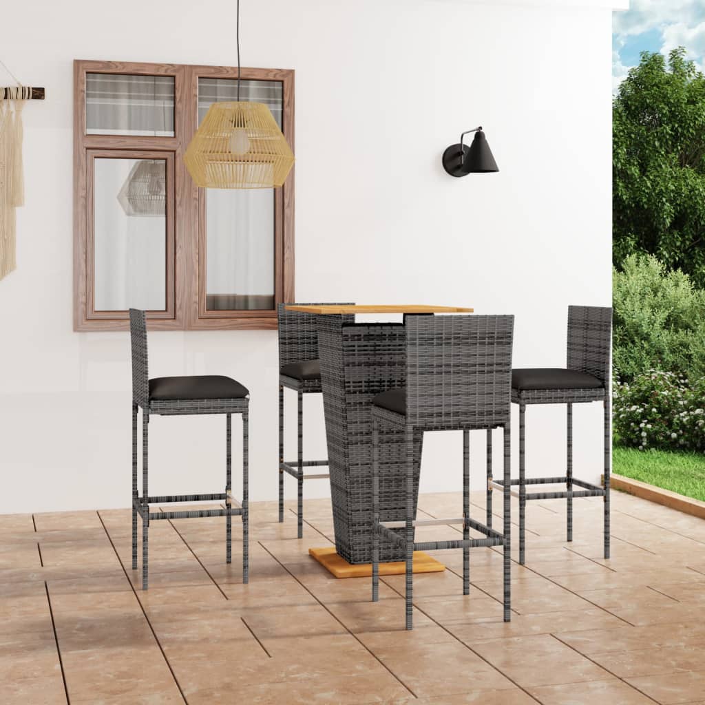 havebarsæt 5 dele med hynder polyrattan grå
