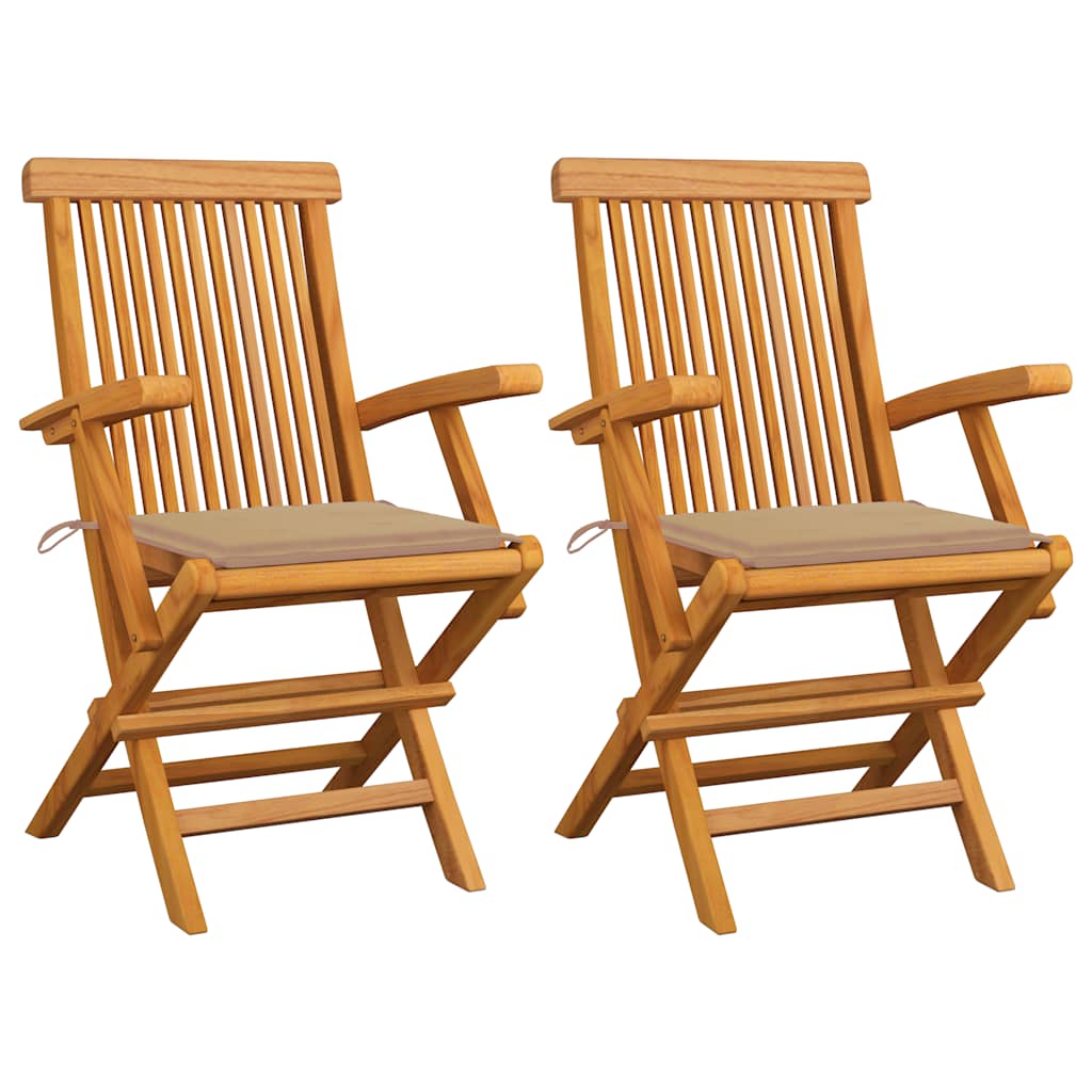 Klapstole med beige hynder 2 stk. massivt teaktræ