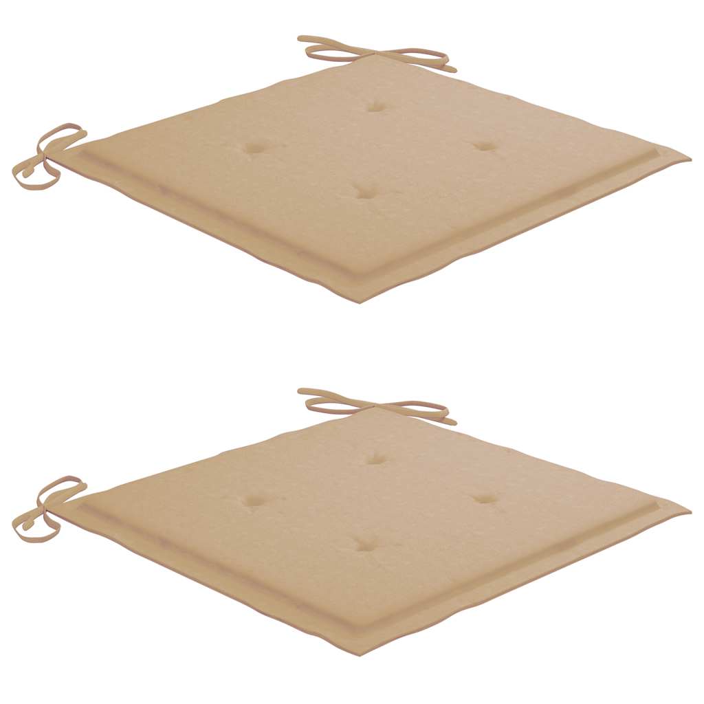Klapstole med beige hynder 2 stk. massivt teaktræ